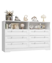 gaomon 6 Drawer Dresser with Rgb Led Lights, Power Outlet and 2 Open Shelves