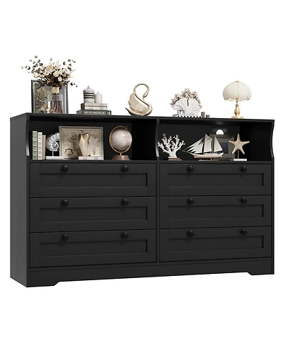 gaomon 6 Drawer Dresser with Rgb Led Lights, Power Outlet and 2 Open Shelves