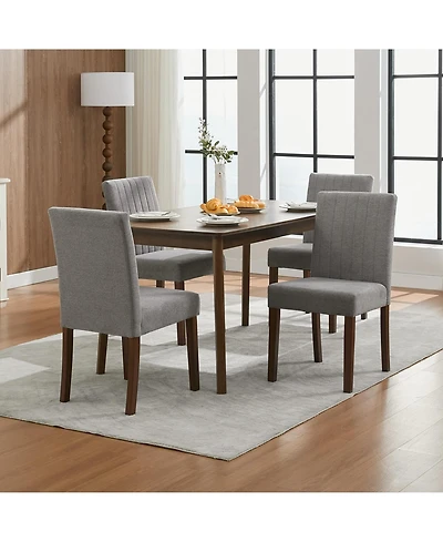 gaomon Dining Chair Set, Linen Upholstered Stripes Tufted Kitchen Chair Set with High Backrest, Fabric Dining Room Chairs with Adjustable Foot Cap