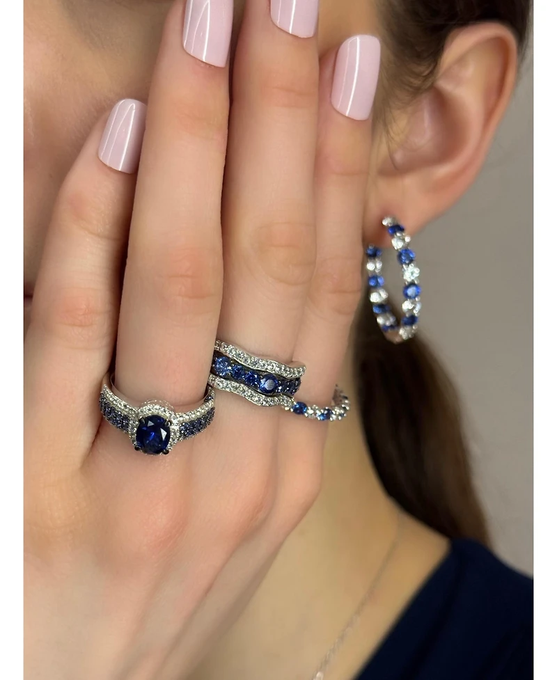 Suzy Levian Sterling Silver Sapphire & Created White Martini Set Inside Out Hoop Earrings