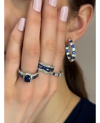 Suzy Levian Sterling Silver Sapphire & Created White Martini Set Inside Out Hoop Earrings