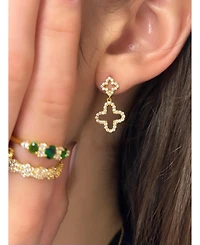 Suzy Levian Sterling Silver Cubic Zirconia Double Clover Drop Dangle Earrings