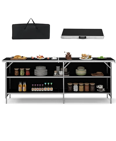 Gymax Portable Bar Table Folding Camping with Aluminum Alloy Frame 2-Tier Shelves