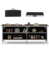 Gymax Portable Bar Table Folding Camping with Aluminum Alloy Frame 2-Tier Shelves