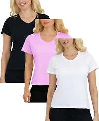 Galaxy By Harvic Women's Divatee Relaxed Fit V-Neck Short Sleeve T-Shirt-3 Pack