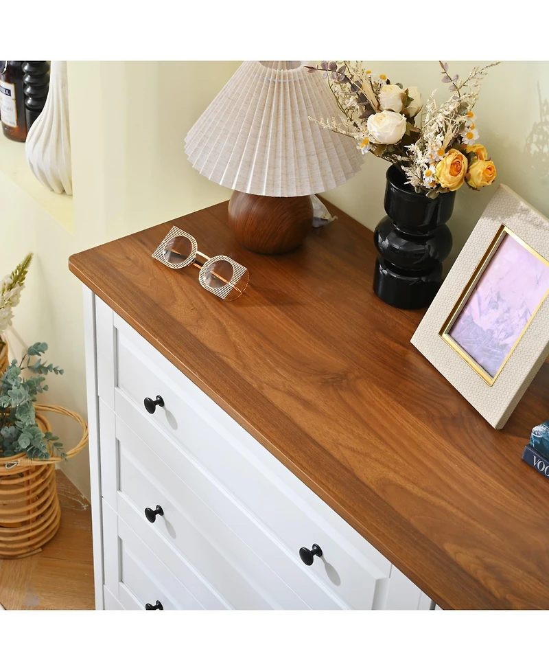 Rainsken 6 Drawer Dresser for Bedroom, 54 Inch Modern Wood Large Dresser, with Smooth Gliding Drawers, for Bedroom Living Room