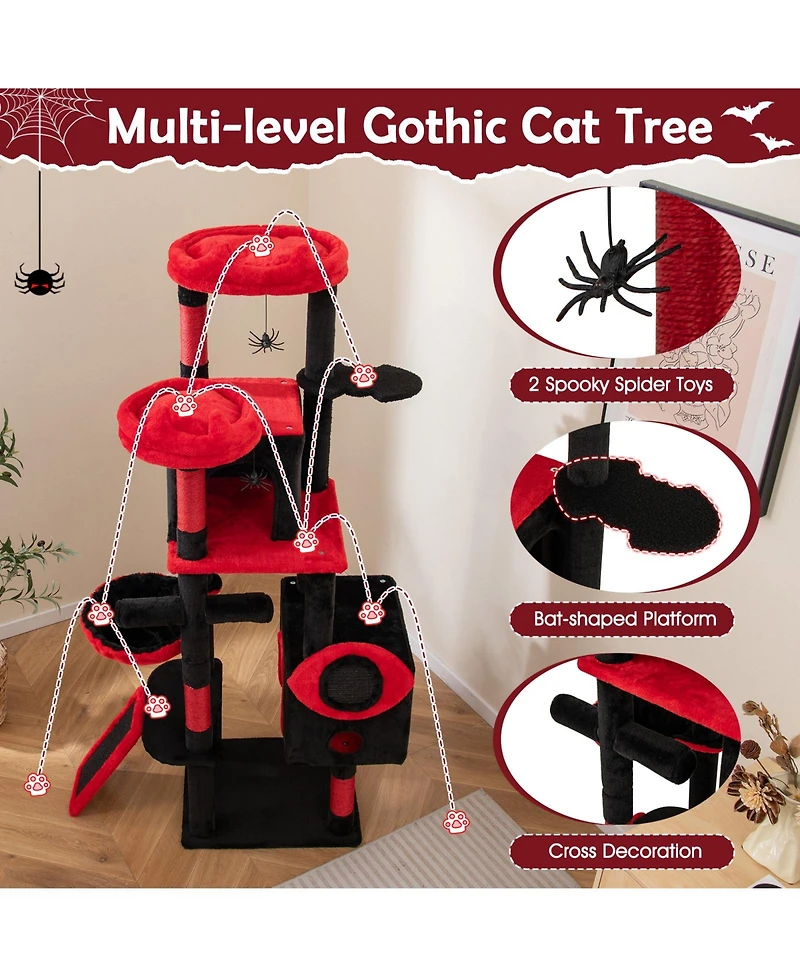 Cozito Cat Tree Large Gothic with Condos and Plush Perches