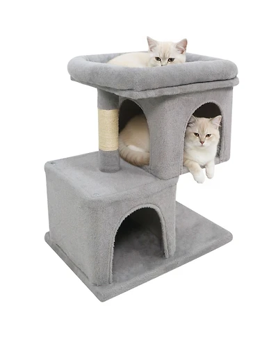 Cozito Cat Tree 24 inch Space-Saving Modern with Perch and 2 Condos