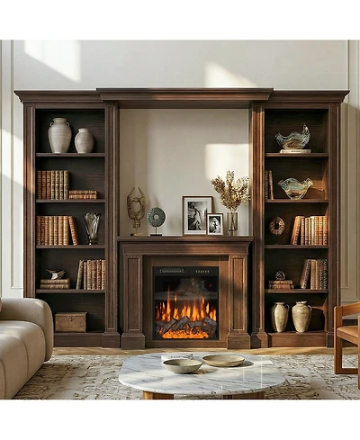 Homsee 24" Electric Fireplace and 71" Tv Stand Set - 1500W Heater Insert with White and Brown Farmhouse Media Console | Modern Entertainment Center