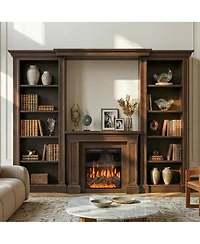 Homsee 24" Electric Fireplace and 71" Tv Stand Set - 1500W Heater Insert with White and Brown Farmhouse Media Console | Modern Entertainment Center