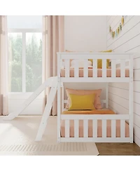 Max & Lily Twin Over Low Bunk Bed with Slide, Solid Wood Kids Platform Guardrails