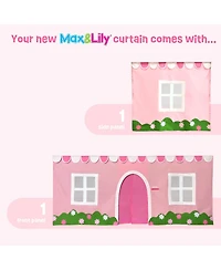 Max & Lily Low Twin over Bunk With Stairs, Easy Slide and Light Pink White Farmhouse Curtain