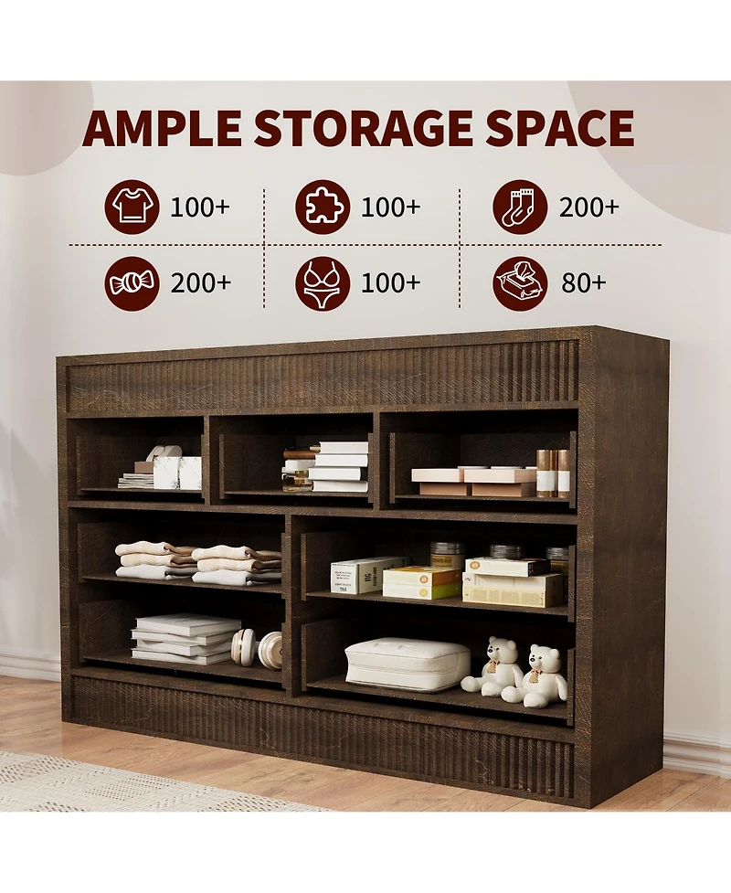 gaomon Fluted 7 Drawer Wooden Dresser, 54" Wide Modern Storage Chest for Bedroom or Living Room