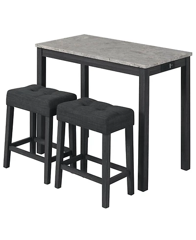 Slickblue 3 Piece Bar Table Set with Charging Station and Faux Marble Top Design