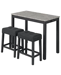 Slickblue 3 Piece Bar Table Set with Charging Station and Faux Marble Top Design