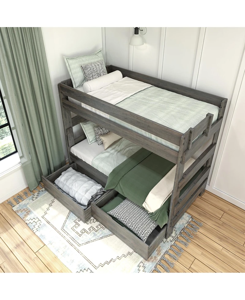 Max and Lily Solid Wood Modern Farmhouse Twin/Twin Bunk Bed with Storage Drawers