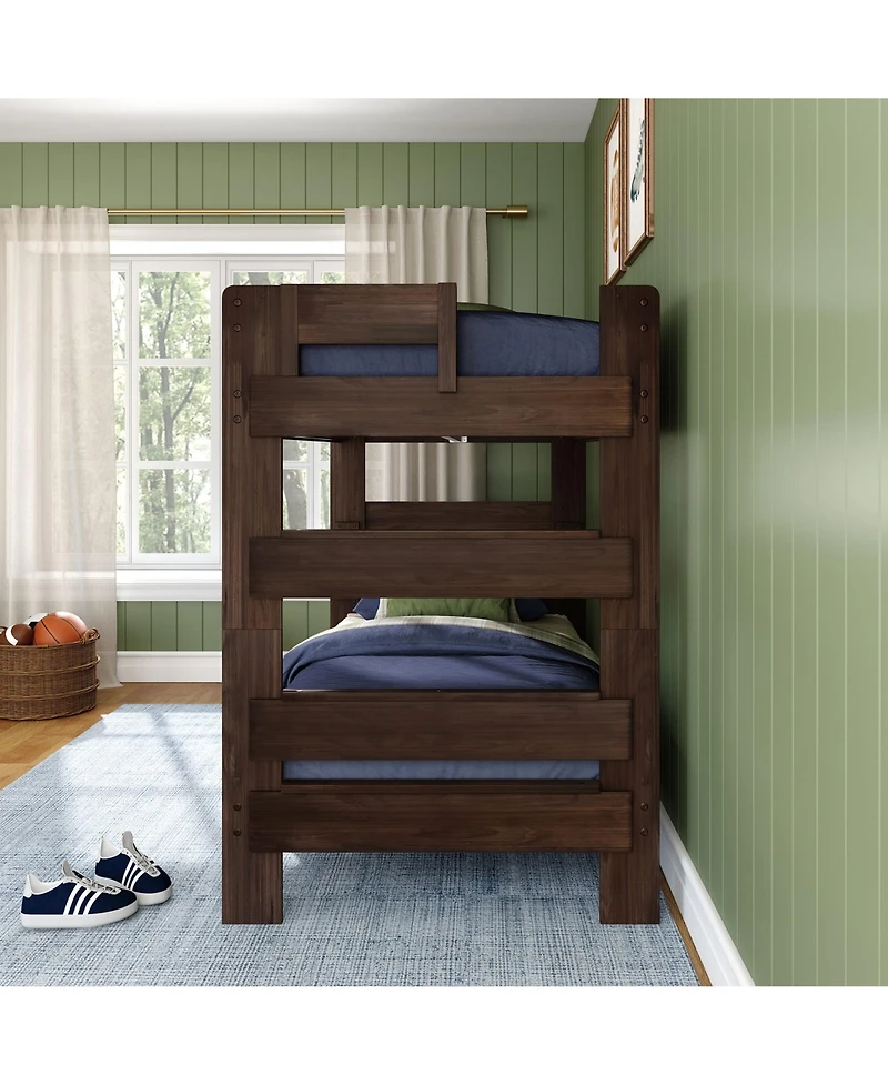 Max and Lily Twin over Bunk Bed, Farmhouse Solid Wood Beds for Kids, Driftwood