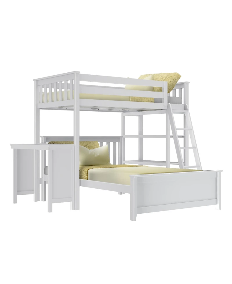 Max and Lily L-Shaped Twin over Full Bunk Bed with Bookcase Desk, Clay
