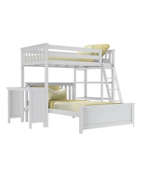 Max and Lily L-Shaped Twin over Full Bunk Bed with Bookcase Desk, Clay