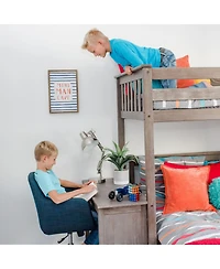 Max and Lily L-Shaped Twin over Full Bunk Bed with Bookcase Desk, Clay
