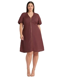 Estelle Women's Heather Linen Zip-Front Fit Flare Mini Dress