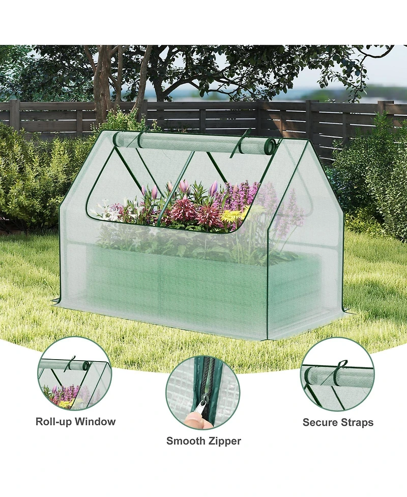 Aoodor Raised Garden Bed Kit, Galvanized Planter Box with Pe Cover, Screen Windows for Gardening