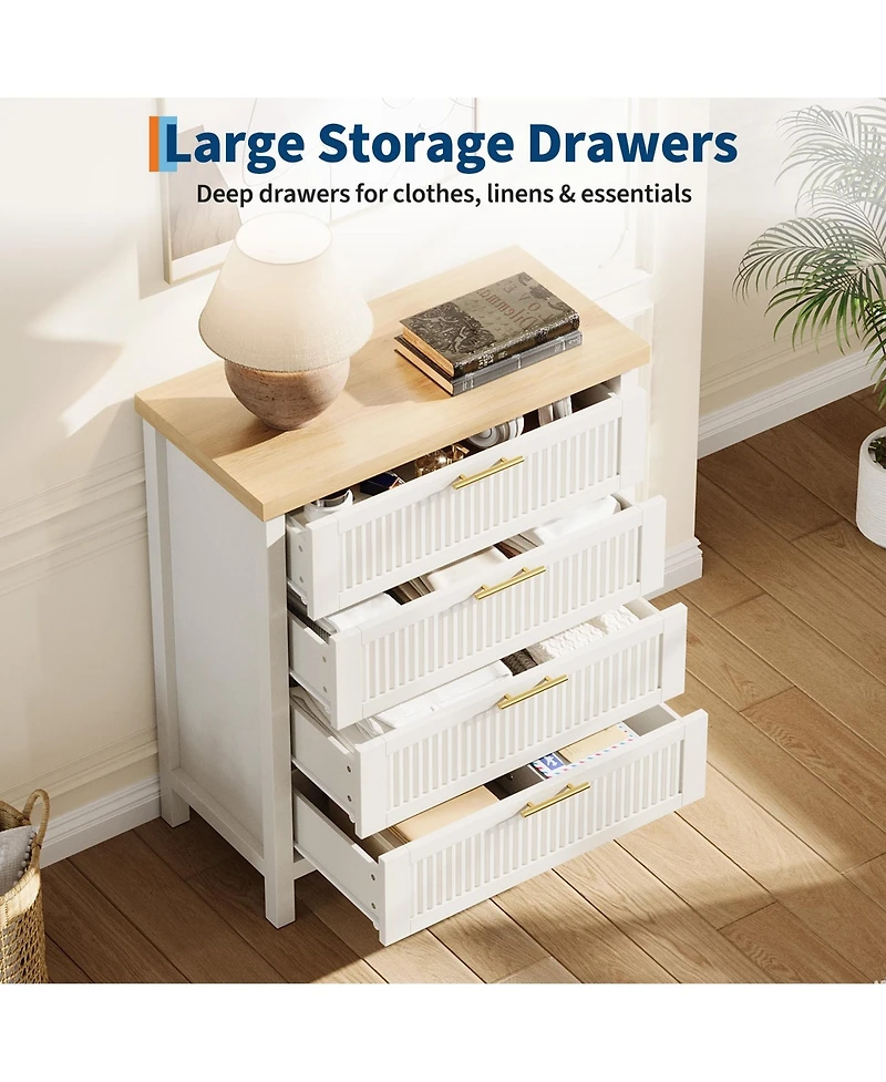 gaomon Fluted 4 Drawer Dresser for Bedroom, Rattan Chest of Dressers, Tall Dresser for Closet with Drawers