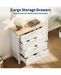 gaomon Fluted 4 Drawer Dresser for Bedroom, Rattan Chest of Dressers, Tall Dresser for Closet with Drawers
