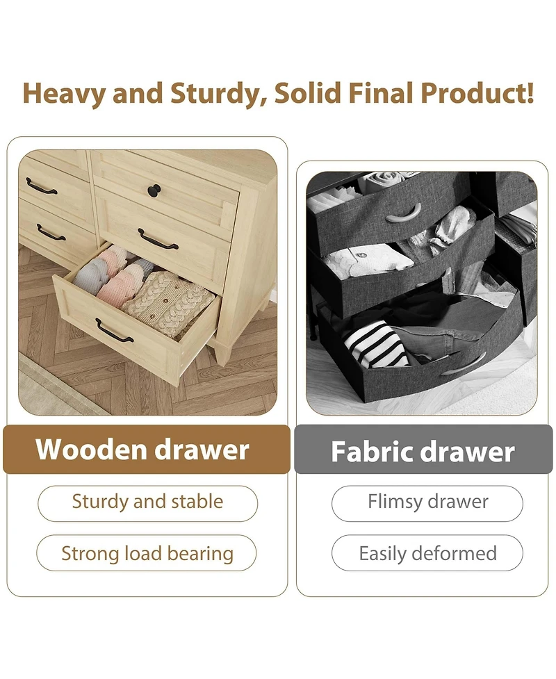 gaomon 6 Drawer Modern Dresser, 47" Wide Wooden Double Storage Chest for Bedroom Entryway