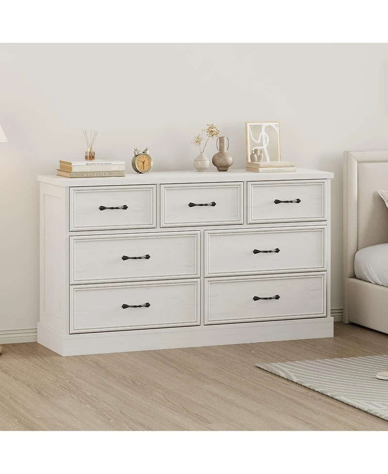 gaomon 7 Drawer Wooden Dresser, 55" Wide Chest with Large Storage for Bedroom or Living Room