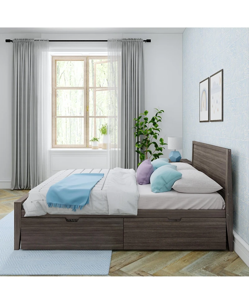Max & Lily Classic Full-Size Bed with Panel Headboard and Storage Drawers, Pecan