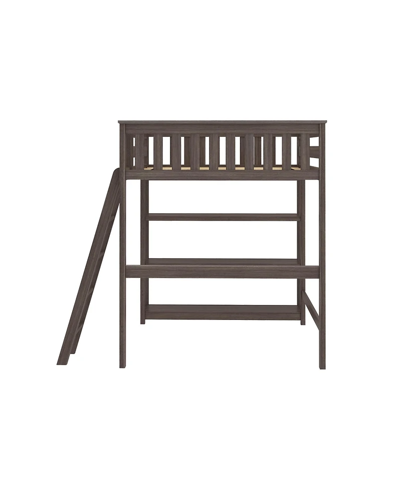 Max & Lily Full High Loft Bed with Ladder and Bookcase, Solid Wood Frame, Space Saving, 400 lbs Weight Capacity, Easy Assembly, Pecan