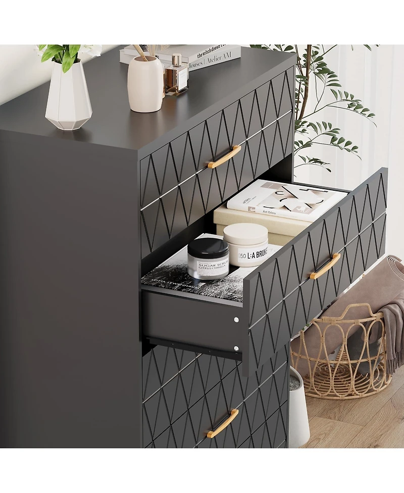 gaomon 5 Drawer Dresser for Bedroom with Gold Handles, Tall Wood Chest Storage Cabinet Organizer