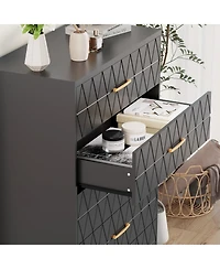 gaomon 5 Drawer Dresser for Bedroom with Gold Handles, Tall Wood Chest Storage Cabinet Organizer