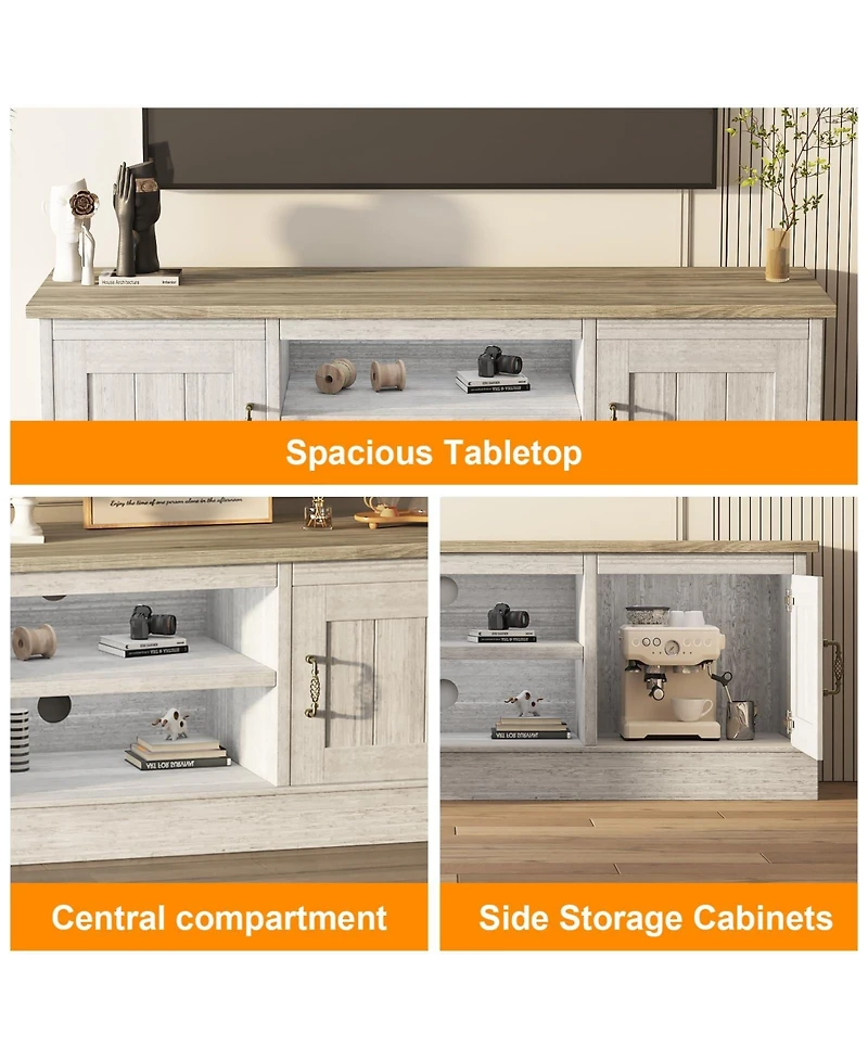 gaomon Farmhouse Tv Stand for TVs, Wood Entertainment Center with Storage Cabinets and Adjustable Shelves