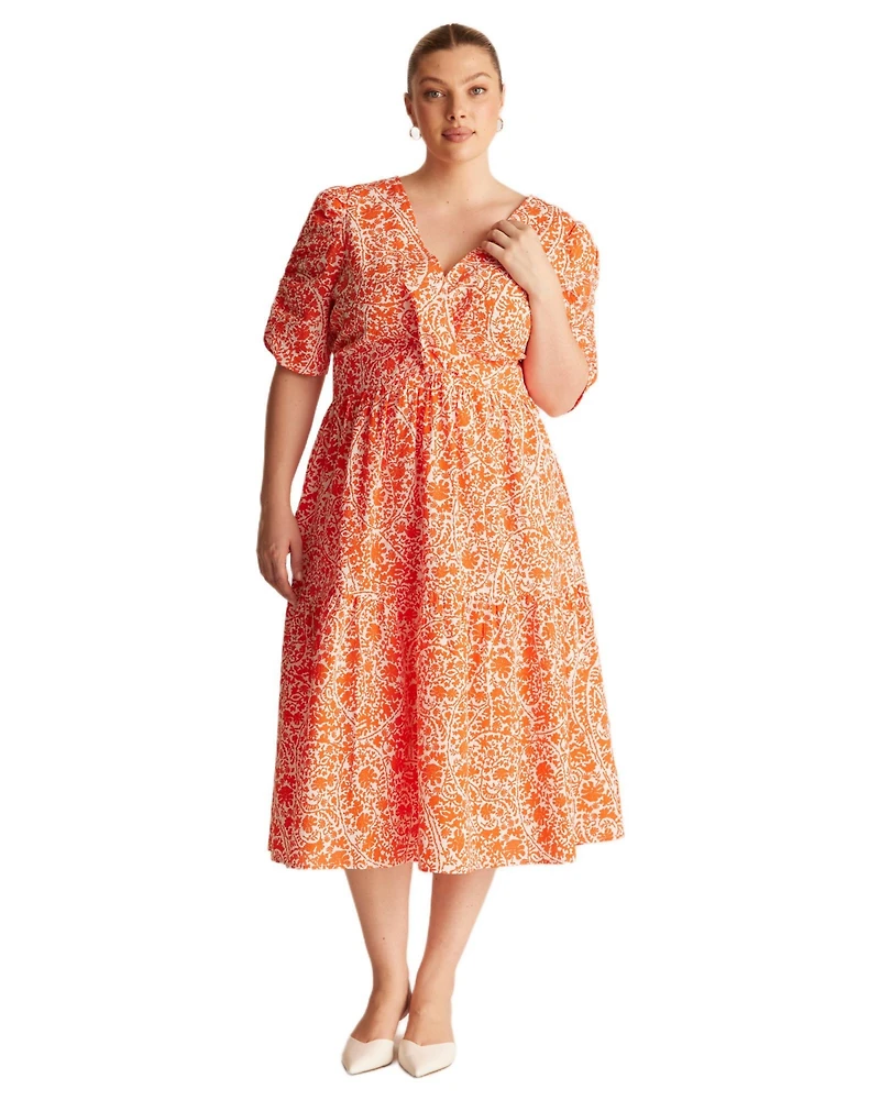 Estelle Plus Dreamaya Tiered V-neck Fit Flare Midi Dress