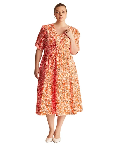 Estelle Plus Dreamaya Tiered V-neck Fit Flare Midi Dress