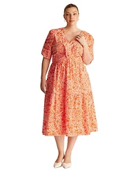 Estelle Plus Dreamaya Tiered V-neck Fit Flare Midi Dress