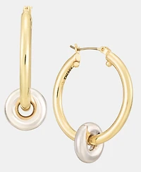 Dkny Puffy Rondelle Bead Charm Hoop Earrings