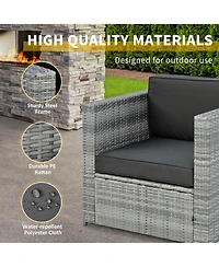 Outsunny Wicker Bistro Patio Set, 2 Porch Chairs & Glass Table,