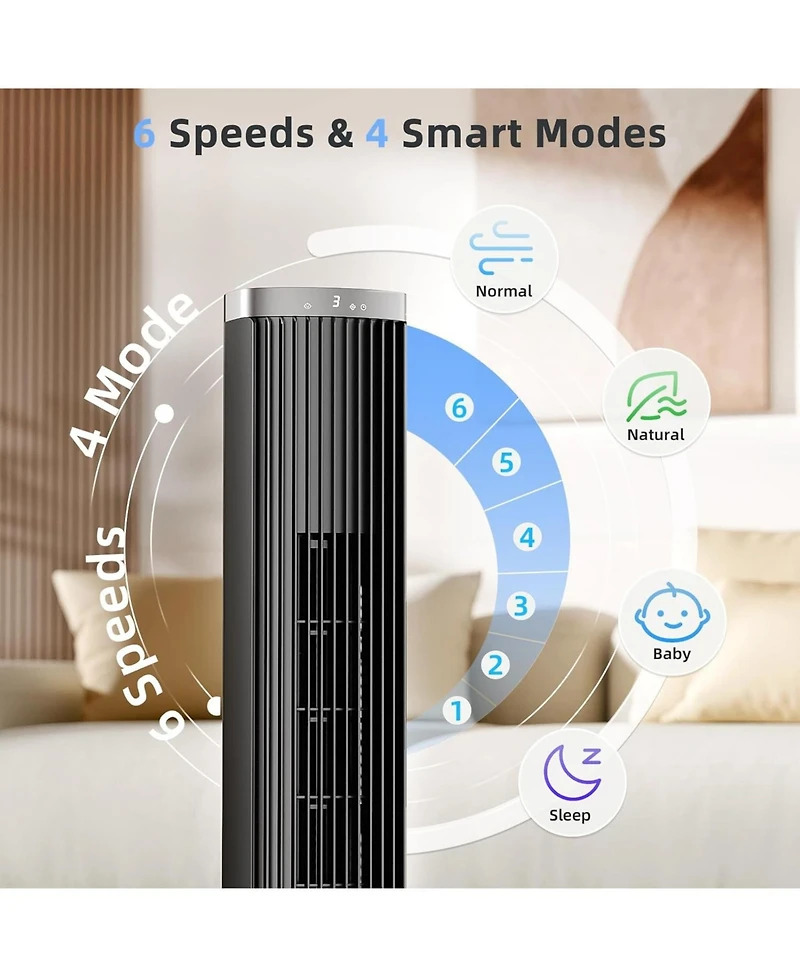 Cowsar 41" Tower Fan, 6 Speeds, 4 Modes, Timer