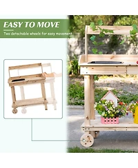 Wood Potting Bench Workstation Table w/ Storage Cabinet, Shelf Natural
