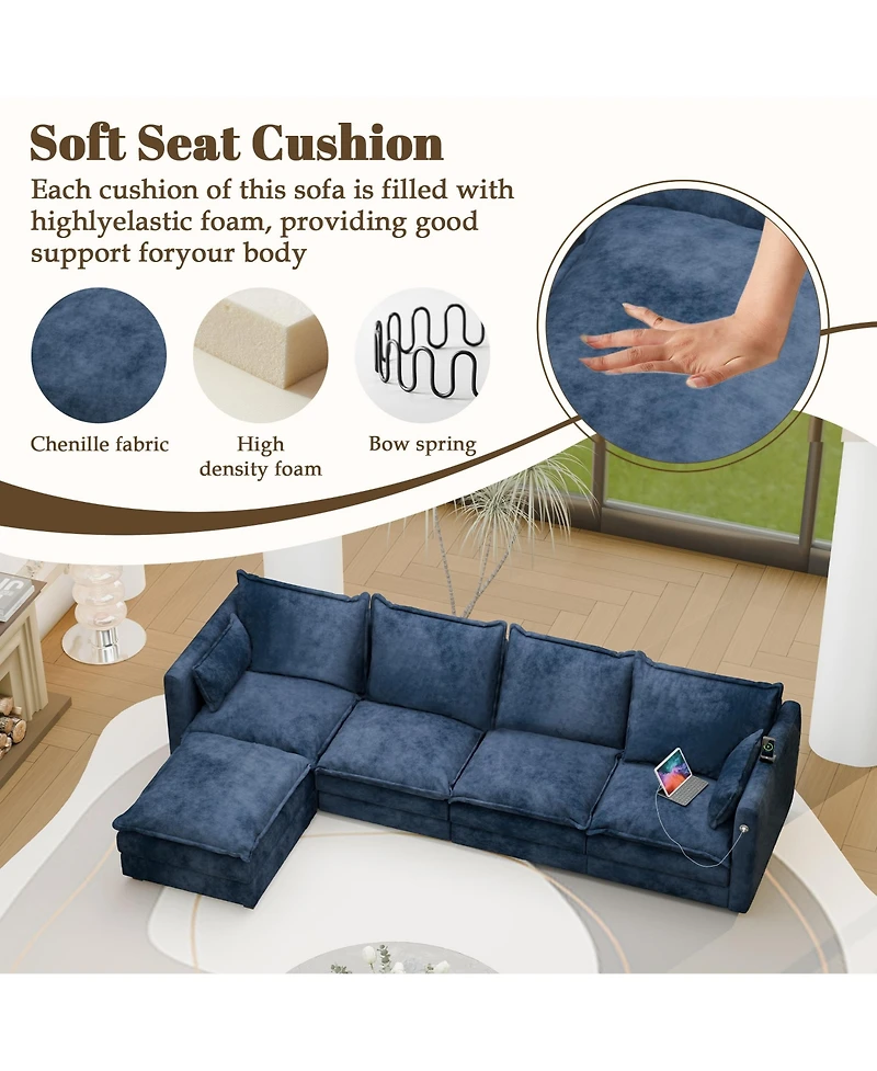 Dyhome Modular Sectional Sofa L Shaped Couch, Seat Sofa Set with Ottoman and Pillows