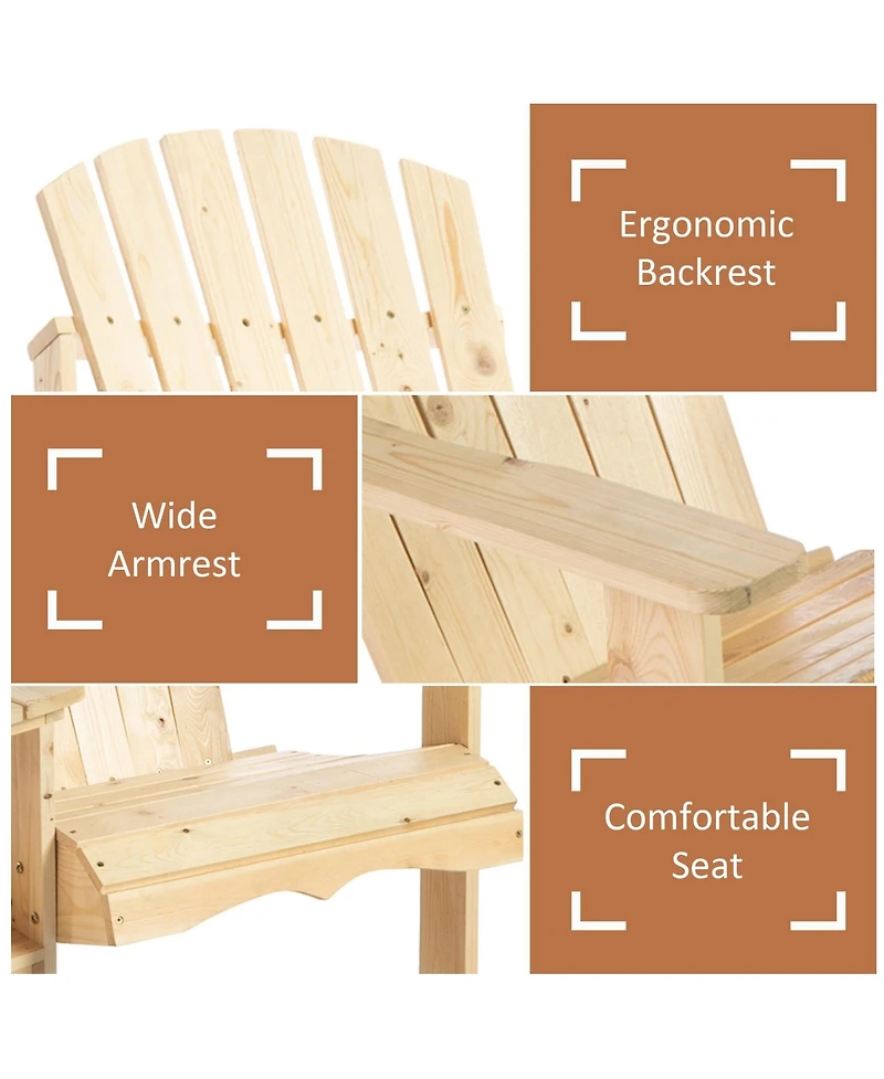 Outsunny Set of 2 Wooden Adirondack Chairs, Outdoor Double Seat with Center Table and Umbrella Hole for Patio, Backyard, Deck, Fire Pit, Natural