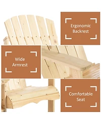 Outsunny Set of 2 Wooden Adirondack Chairs, Outdoor Double Seat with Center Table and Umbrella Hole for Patio, Backyard, Deck, Fire Pit, Natural