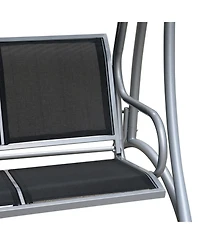 Outsunny 3 Person Patio Swing Seats, Porch Swing with Stand and Adjustable Canopy Outdoor Swing Chair Bench for Garden, Poolside