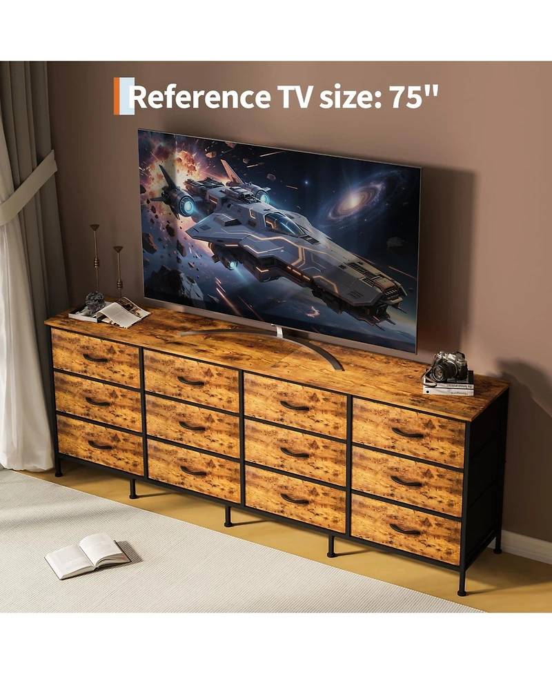 gaomon Tv Stand with 12 Fabric Drawers, Wide Storage Dresser Entertainment Center for Up to 80" Tv