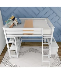 Max and Lily Full High Loft Bed with Desk, Ladder Bookcase, Solid Wood Frame, Space Saving, 400 lbs Weight Capacity, Easy Assembly