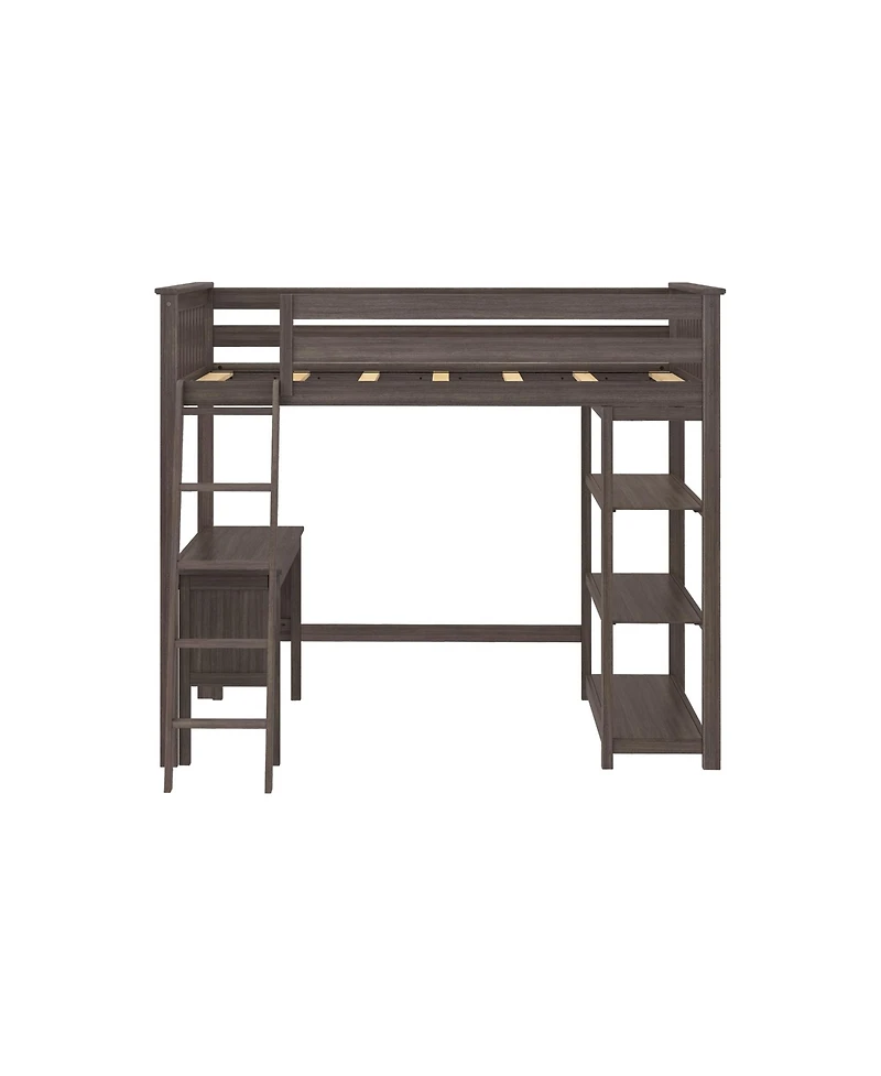 Max and Lily Full High Loft Bed with Desk, Ladder Bookcase, Solid Wood Frame, Space Saving, 400 lbs Weight Capacity, Easy Assembly