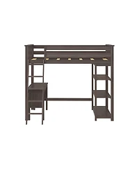 Max and Lily Full High Loft Bed with Desk, Ladder Bookcase, Solid Wood Frame, Space Saving, 400 lbs Weight Capacity, Easy Assembly